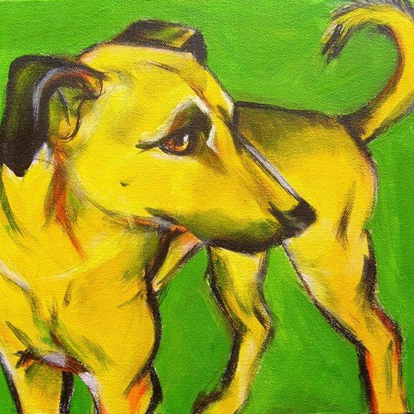 Untitled (Yellow dog on green)