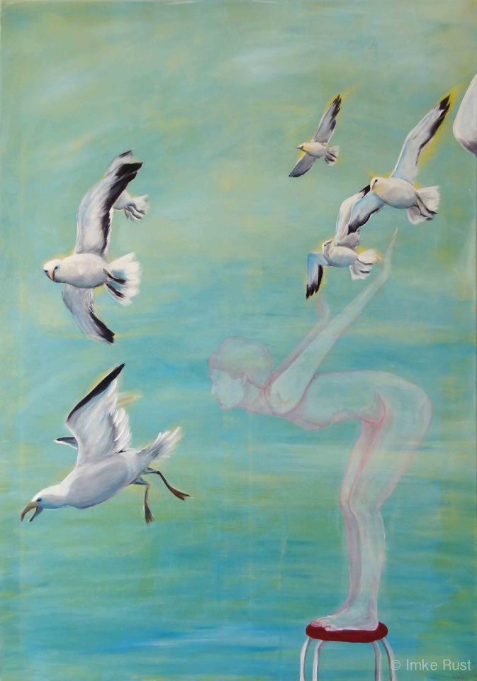 Learning to Fly (Acrylic on canvas, 100 x 70cm, 2013, by Imke Rust)