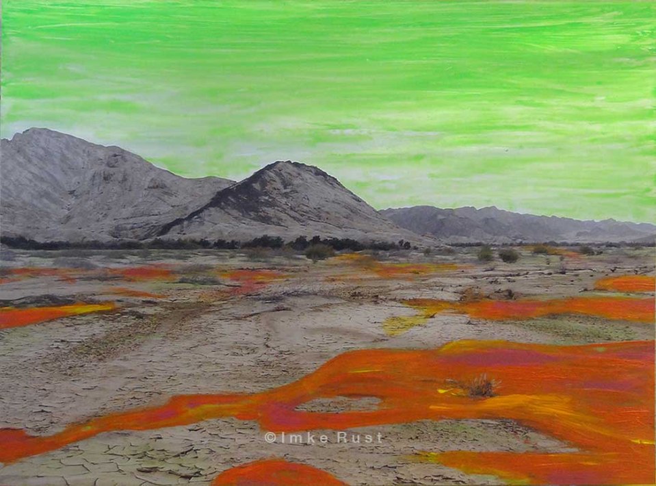 Toxic Valley Hand-coloured photo of the Namib Desert Photo, Acrylic 15 x 20cm