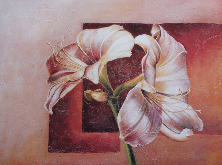 The 'Before' picture of a commercial flower print as found in the holiday apartment