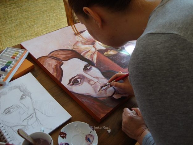 Busy with adding a portrait to the flower print.