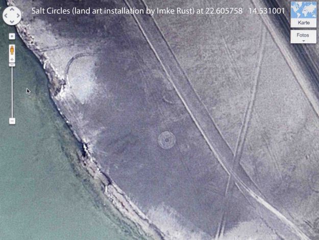 Land art installation 'Salt Circles' by Imke Rust, as seen on Google Satellite View.