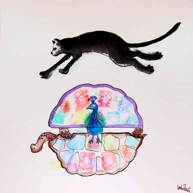 Totem Fun (Imke Rust, Ink & watercolours on paper, 20x20cm)