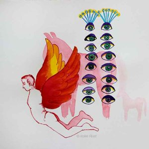 Totem fun: Phoenix or the Peacock Eyes. (Ink on paper, 20x20cm. By Imke Rust)