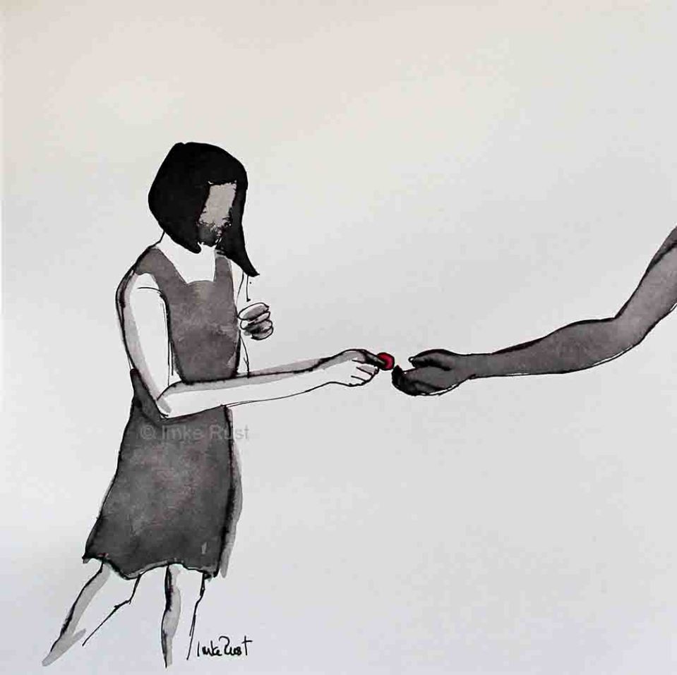 Giving & Taking Ink & watercolour on paper, 20x20cm by Imke Rust