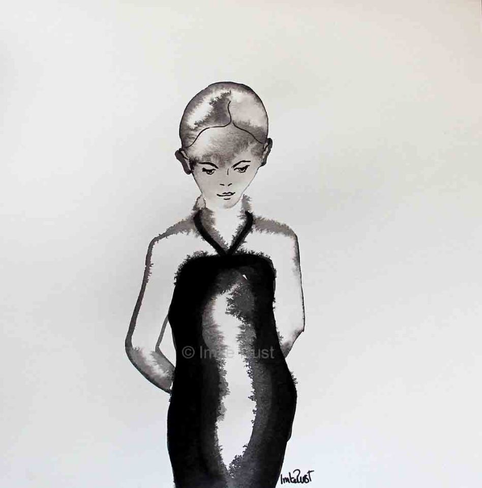 Shy Girl Ink on paper, 20x20cm by Imke Rust