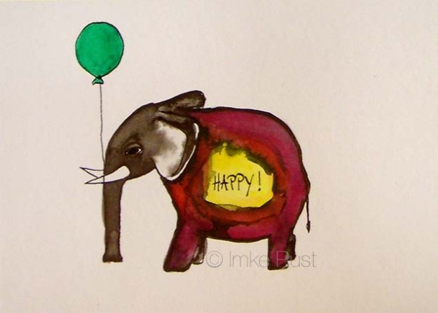 Happy by Imke Rust (Ink on 250g/m2 acid-free watercolour paper, 14,8 x 10,6cm)