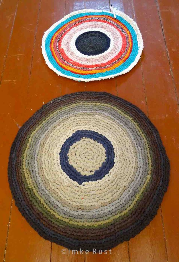 Hand-made T-shirt yarn carpets (one still in progress)© Imke Rust