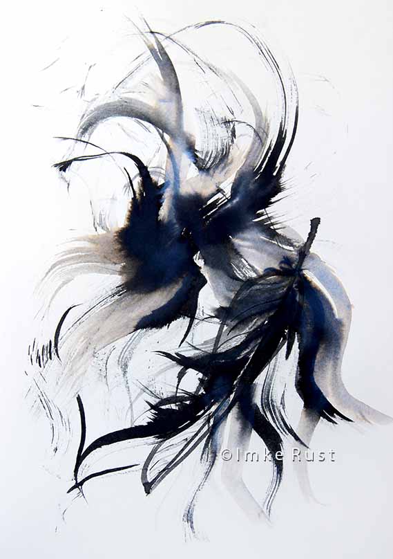 Untitled, Ink painted with a feather on acidfree paper 170g/m2 29,7 x21cm, © Imke Rust