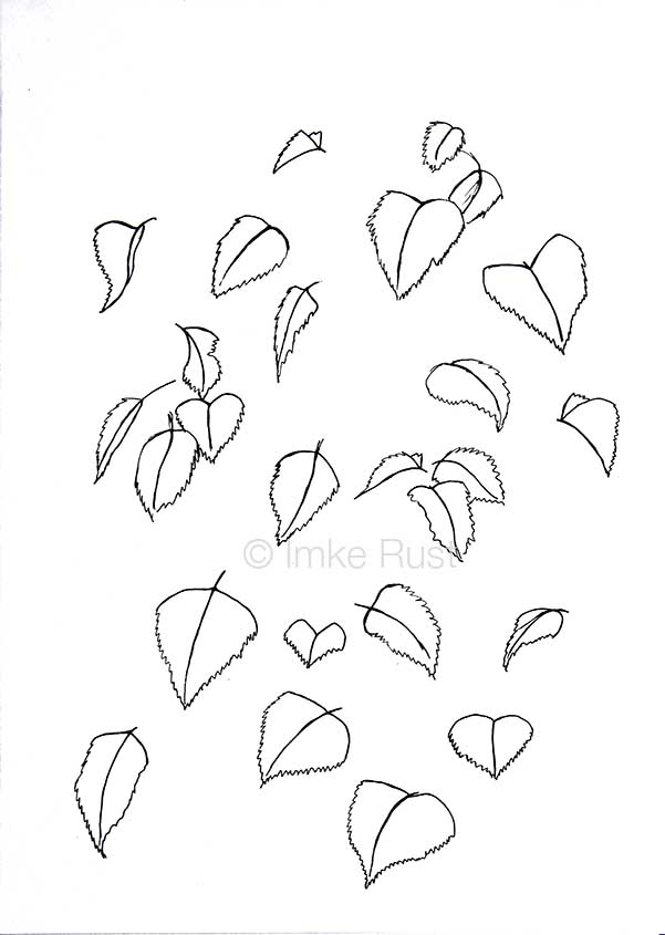 Falling Leaves, Pen on acidfree paper 170g/m2 29,7 x21cm, © Imke Rust