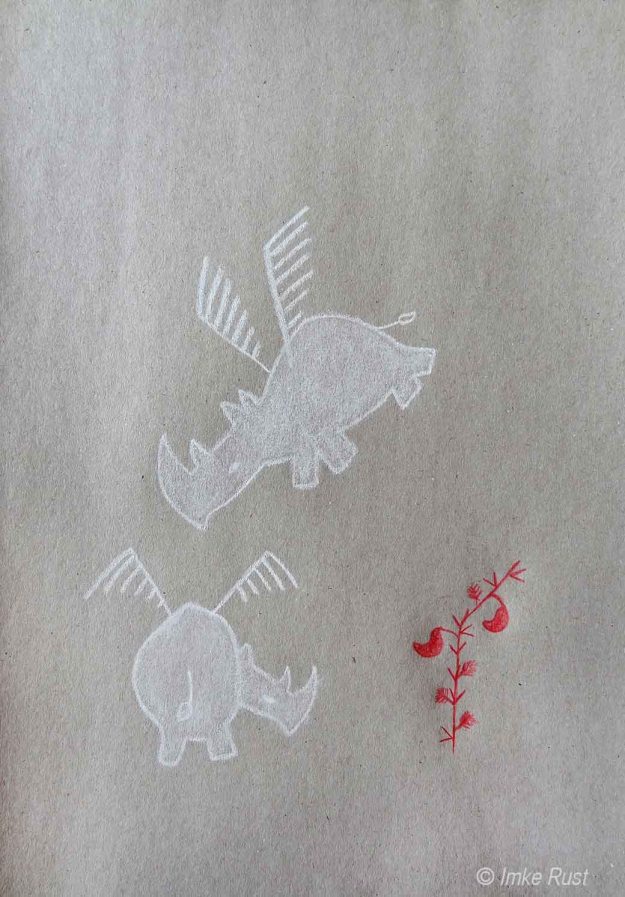 Rhino Angels, Pencil on  grey paper 110g/m2 29,7 x21cm, © Imke Rust