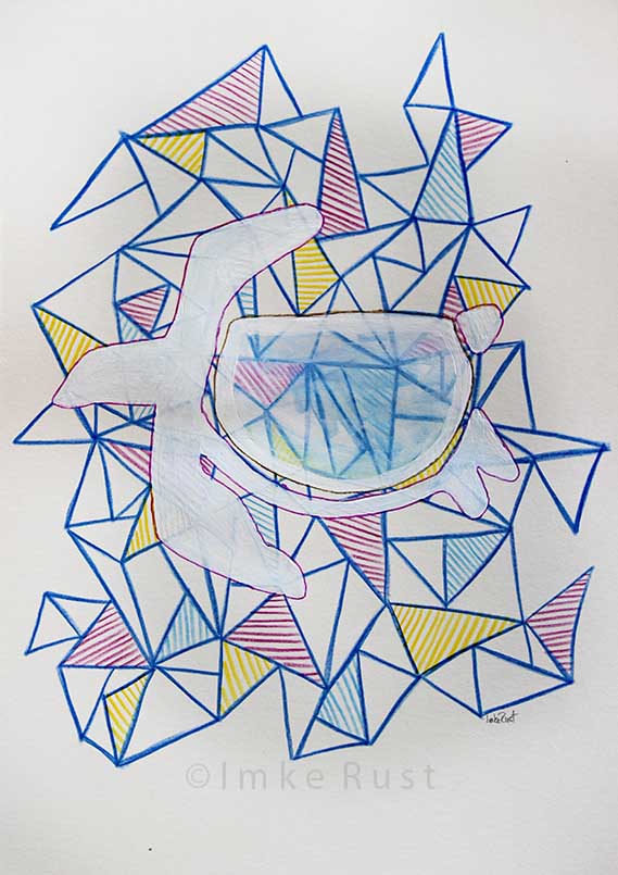Sea Turtle by Imke Rust (Water-colour pencils, Acrylic and gel pens on acid-free 170m/g2 paper, 29 x 21cm