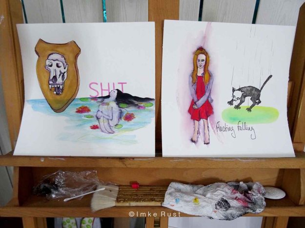 Small drawings on watercolour paper