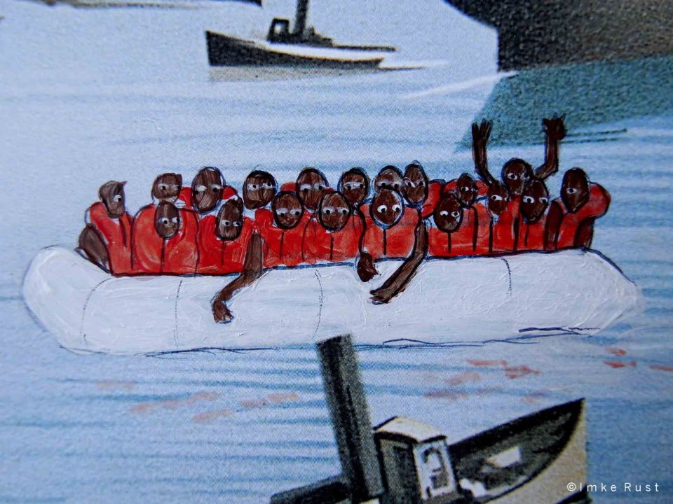 Detail from my latest Hotel-Deco-Busting Intervention: Refugees