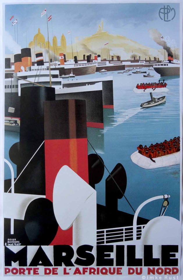 The final Marseille Porte de l’Afrique du Nord poster with refugees added.