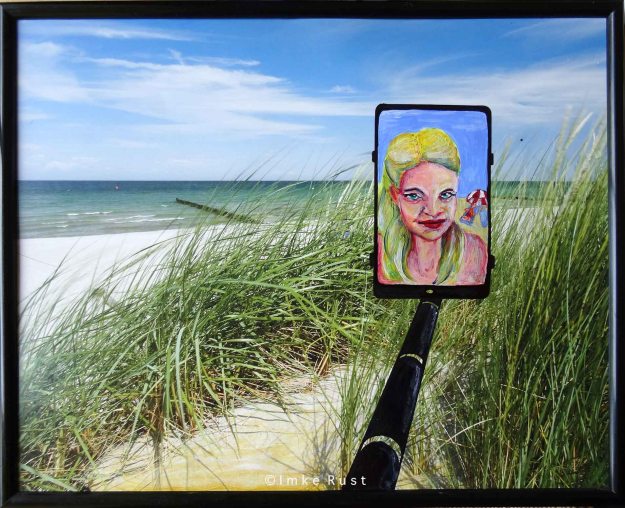 Selfie Life (After) I have added the imaginary experience and perspective of a woman taking selfies of her beach holiday to share on her social media.