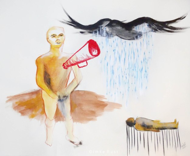 Calling the Rainbird by Imke Rust,  Mixed Media on paper, 62x87cm